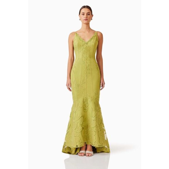 ELLIATT Florian Lace Gown in Green Wedding Guest Gala Event Dress size S NWT - Picture 2 of 6